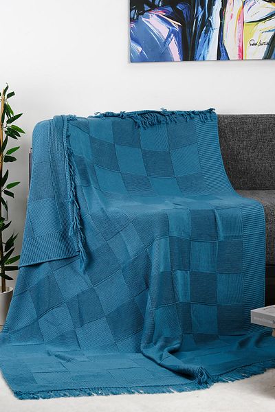 YGT Home Pătură TV tricotată cu franjuri 130x170 albastru aviator |   Husa scaunului