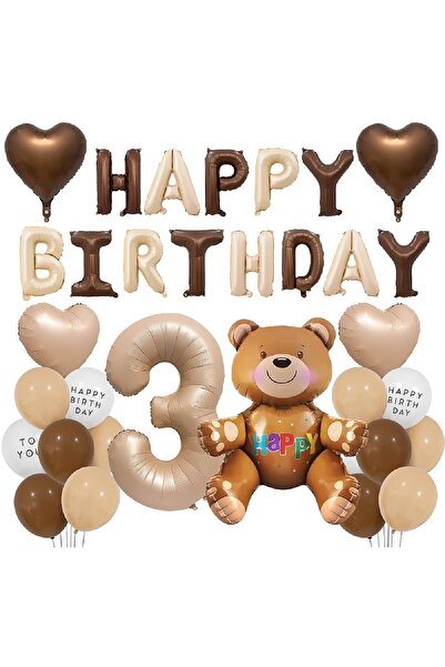 Laviyosa Luxury Retro Teddy Bear Brown Foiled Balloon Happy Birthday Banners ...