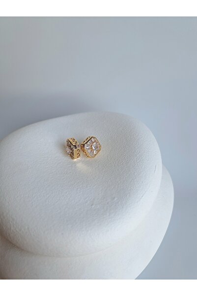 BHR AKSESUAR أقراط مربعة من حجر الزركون الذهبي