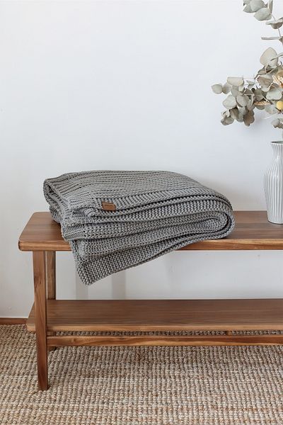 İrya Khaki Shadow Knitted Blanket - 130X170