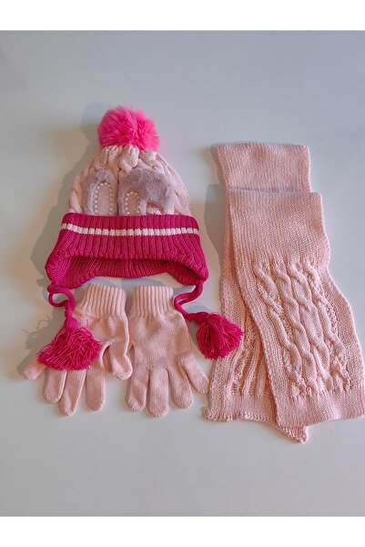 Kitti Kit Girl's Scarf Beather Gloves 3-Piece Set 24170-07-068 4-8 Years Old