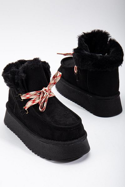 DUXAL SHOES Γυναικείες μπότες με λεπτομέρεια με κορδόνια με χοντρή σόλα με γούνα στο εσωτερικό