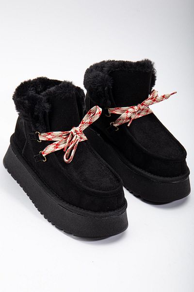 DUXAL SHOES Γυναικείες μπότες με λεπτομέρεια με κορδόνια με χοντρή σόλα με γούνα στο εσωτερικό