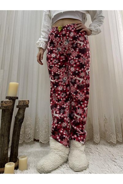 Betimoda Pantaloni de pijama din lână pentru femei, iarnă, cu talie elastică, cu un singur fund