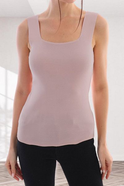MILANOFOX Γυναικείο Dusty Rose Basic τετράγωνο γιακά αμάνικο μπλουζάκι με χοντρό λουράκι Καλοκαιρινό/χειμωνιάτικο πλεκτό εσώρουχο