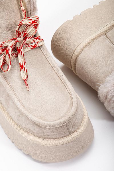 DUXAL SHOES Γυναικείες μπότες με λεπτομέρεια με κορδόνια με χοντρή σόλα με γούνα στο εσωτερικό
