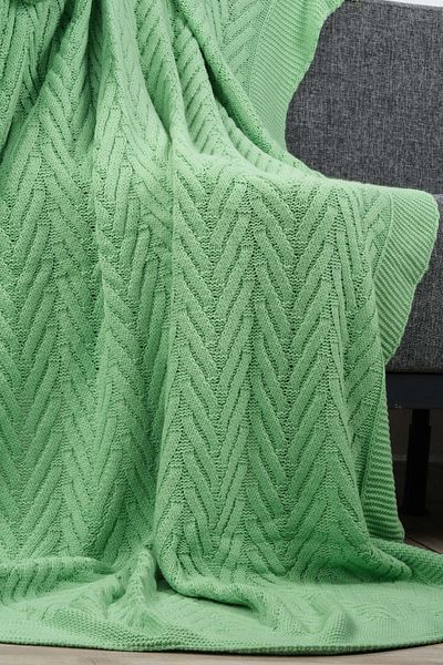 YGT Home Green Knitwear Braided Tv Blanket - Leyla 4 Pompom 130X170, Sofa Cover and Leg Shawl