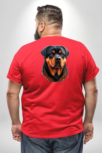 Angemiel تي شيرت أحمر كبير الحجم من Rottweiler A Secere - مطبوع من الخلف للجنسين