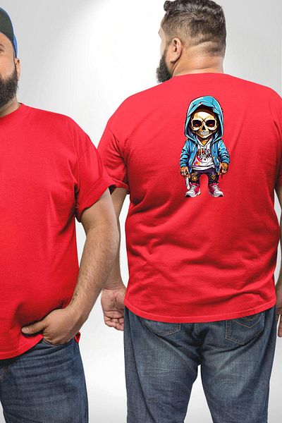 Angemiel هوديي أحمر Hiphop Skull مقاس كبير - للرجال والنساء للجنسين، تي شيرت مطبوع على الظهر