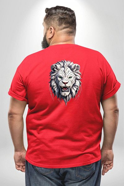 Angemiel تي شيرت أحمر أبيض Tiger Roar - مقاس كبير للجنسين، مطبوع على الظهر