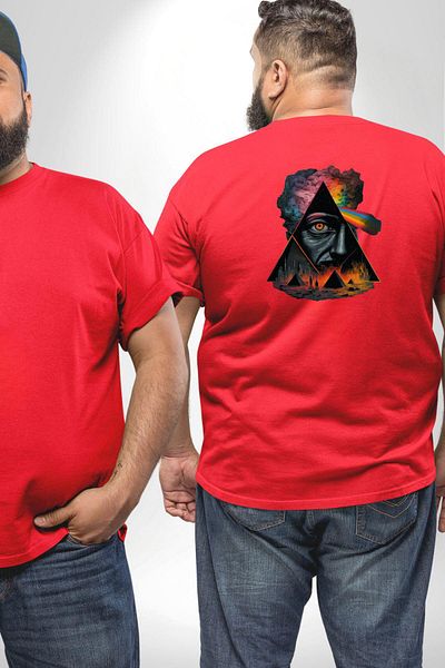 Angemiel تي شيرت Pink Floyd Eye Pyramid مقاس كبير باللون الأحمر للجنسين - مطبوع على الظهر