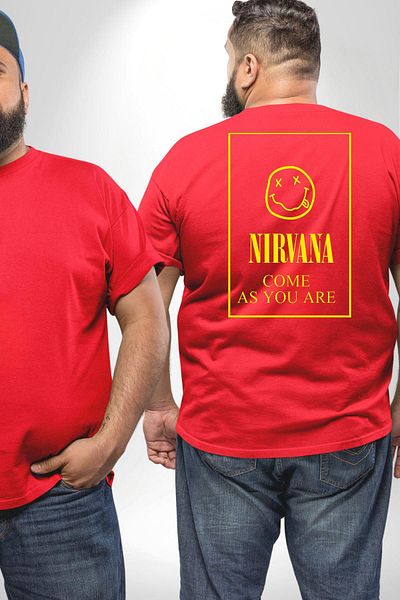 Angemiel تي شيرت Nirvana Music Band - مقاس كبير أحمر للجنسين، مطبوع على الظهر