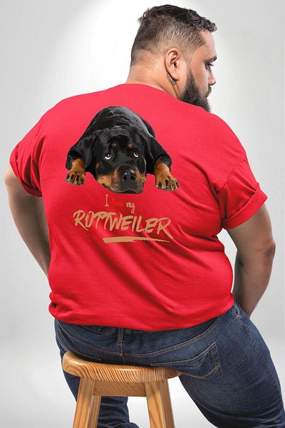 Angemiel تي شيرت أحمر كبير الحجم من Rottweiler Love - للجنسين، مطبوع على الظهر