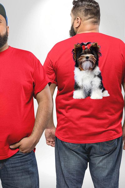 Angemiel تي شيرت Biewer Yorshire Terrier مقاس كبير - أحمر للجنسين، مطبوع على الظهر