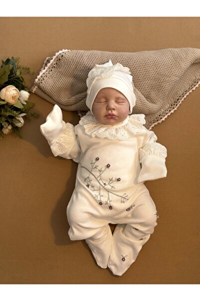 Mama Miel Baby بذلة وقبعة لحديثي الولادة بياقة صدفية مزينة بالزهور من Lilac B...