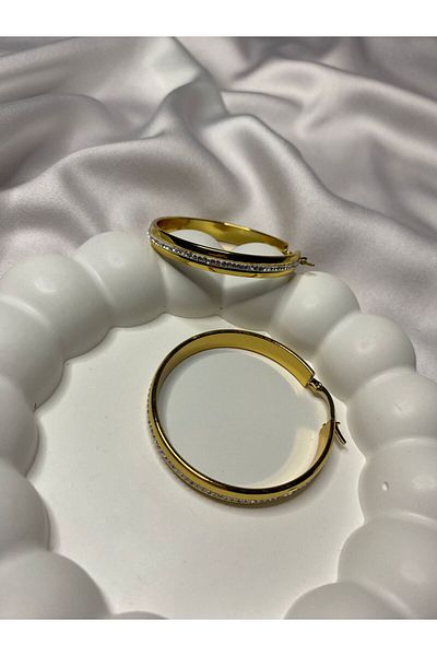 STAİNLES Zircon Stone Detailed Ring Steel Earrings