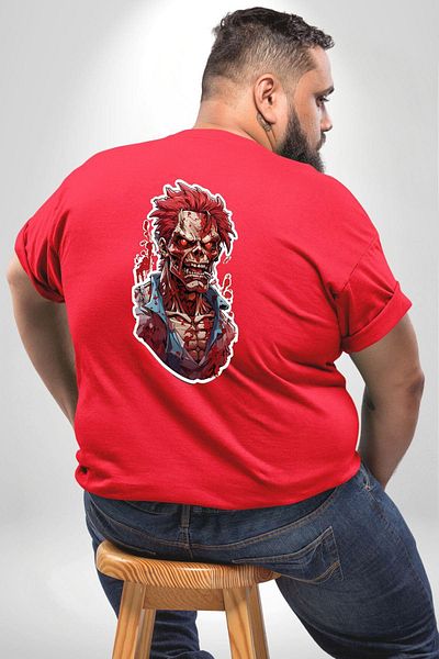 Angemiel تي شيرت Walking Dead Zombie Red مقاس كبير - للرجال والنساء للجنسين، مطبوع على الظهر