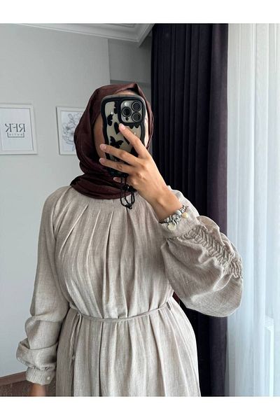 RFK Butik Γυναικείο φόρεμα με μπαλόνι με ζώνη σε μπεζ σχέδιο