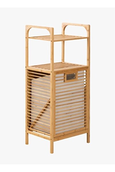 Onedekor Bambu Kirli Sepetli 2 Raflı Çok Amaçlı Banyo Düzenleyici Çamaşır Sepeti