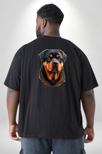 Angemiel تي شيرت أسود كبير الحجم للجنسين من Rottweiler A Secere - مطبوع على الظهر