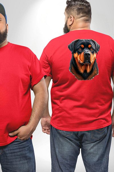 Angemiel تي شيرت أحمر كبير الحجم من Rottweiler A Secere - مطبوع من الخلف للجنسين