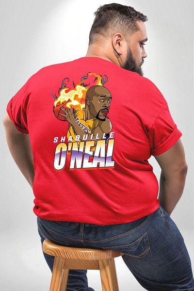 Angemiel تي شيرت Shaquille Oneal Star Fireball - أحمر، مقاس كبير، للجنسين