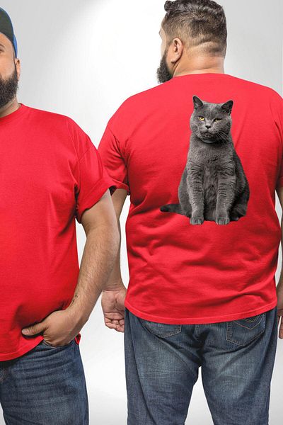 Angemiel تي شيرت أحمر كبير الحجم للجنسين من British Shorthair Cat - مطبوع على الظهر
