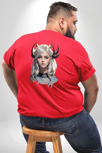 Angemiel تي شيرت Red Warrior مقاس كبير - للنساء والرجال والجنسين مع طباعة خلفية