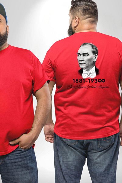 Angemiel Ataturk 10 November Commemoration - Red Plus Size T-Shirt, Back Print, Unisex