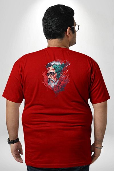 Angemiel تي شيرت أحمر كبير الحجم من Santa Cool - مع نظارات، للجنسين، مطبوع على الظهر