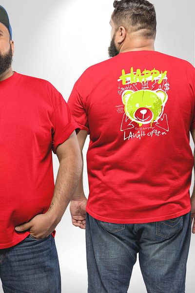 Angemiel تي شيرت بتصميم تيدي بير أحمر مقاس كبير - للجنسين، مطبوع على الظهر