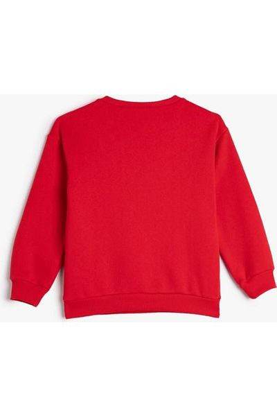 Koton Crew Neck Cat Printed Raised Sweatshirt