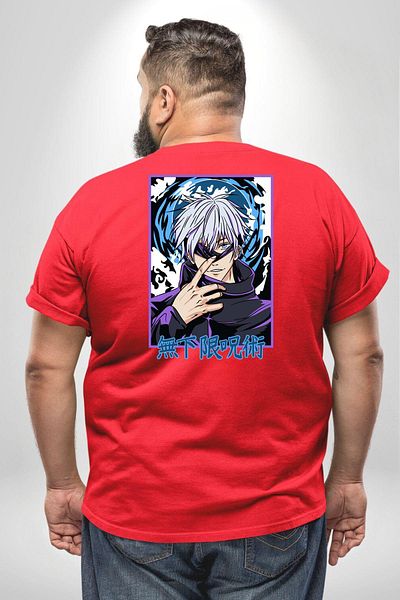 Angemiel تي شيرت Jujutsu Vintage Washed - Megumi Gojo Anime Manga مقاس كبير أحمر للجنسين