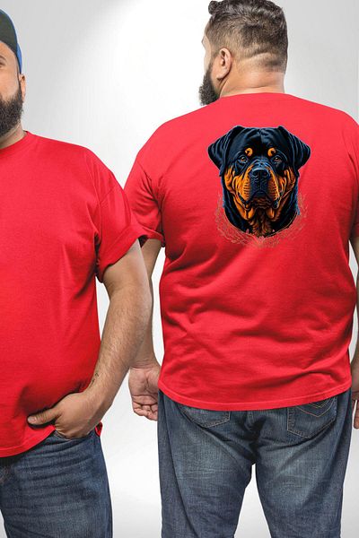 Angemiel تي شيرت أحمر كبير الحجم من Rottweiler - للنساء/الرجال، مطبوع على الظهر