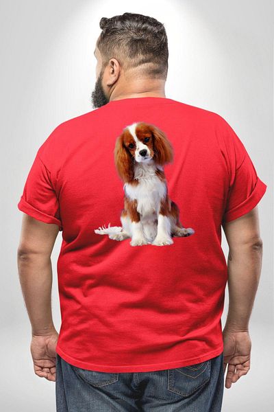 Angemiel تي شيرت Cavalier King Charles Spaniel مقاس كبير - أحمر للجنسين، مطبوع على الظهر