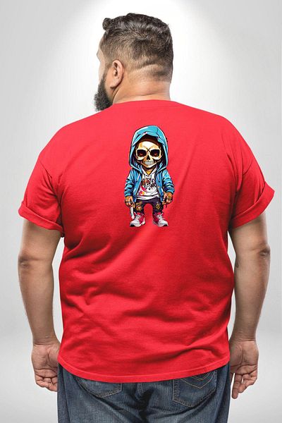 Angemiel هوديي أحمر Hiphop Skull مقاس كبير - للرجال والنساء للجنسين، تي شيرت مطبوع على الظهر