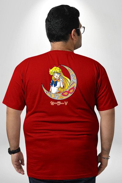 Angemiel تي شيرت أحمر كبير الحجم من Sailor Moon Anime - للرجال والنساء للجنسين، مطبوع على الظهر