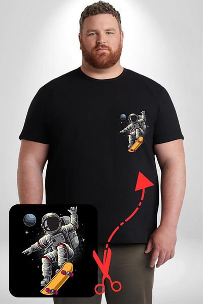 Angemiel تي شيرت Atronot Skateboard Space Mars - أسود مقاس كبير أساسي