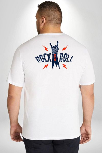 Angemiel تي شيرت أبيض كبير الحجم للجنسين من Rock 'n Roll - مطبوع على الظهر