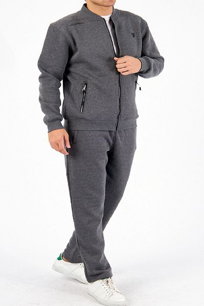 Marco Ferry Men's Anthracite Crew Neck Straight Leg 3 Thread Raised Winter Plus Size Tracksuit Set Edy5721B-A