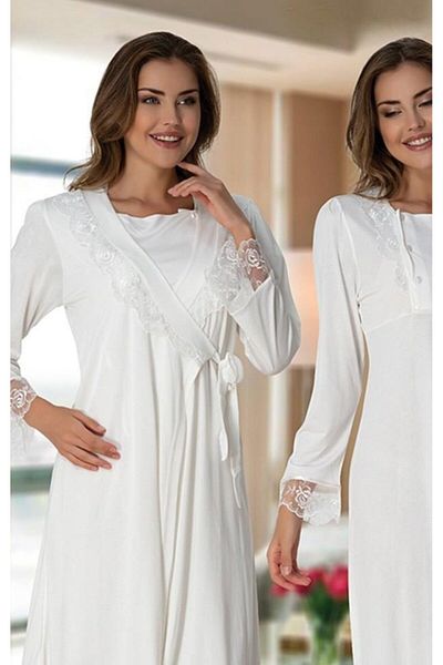 by İGP Cotton Maternity Long Sleeve Dressing Gown Nightgown and Pajama Set Set of 4