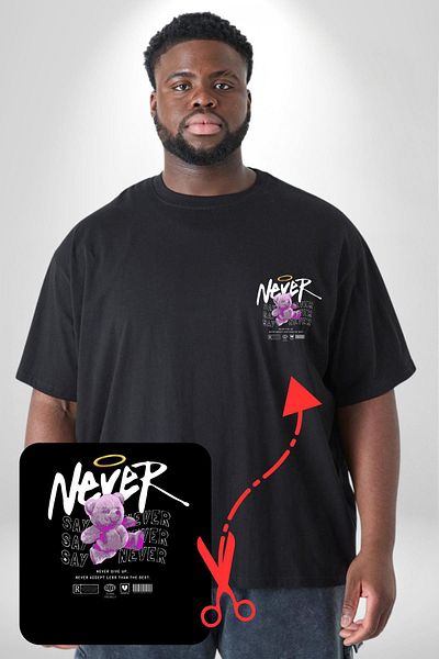 Angemiel تي شيرت نسائي أسود أساسي مطبوع مقاس كبير - Never Deme