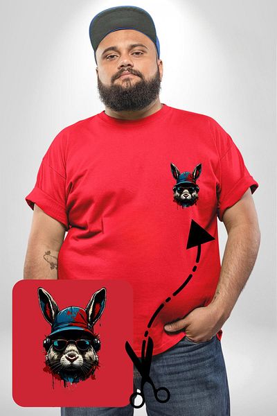 Angemiel Red Rabbit Pattern Large Size Music Hat Printed T-Shirt