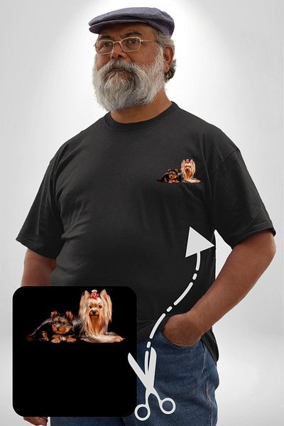 Angemiel Yorkshire Teacup and Mom Dog Pattern - Black Plus Size Minimal Printed Women's T-Shirt