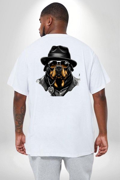 Angemiel تي شيرت أبيض للجنسين مقاس كبير من Mafia Rottweiler - مطبوع على الظهر