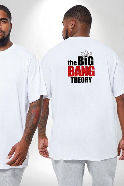 Angemiel تي شيرت أبيض كبير الحجم للجنسين من The Big Bang Theory - مطبوع على الظهر