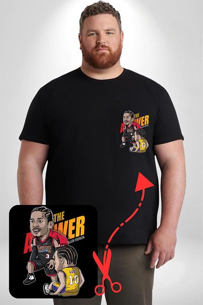 Angemiel تي شيرت Allen Iverson - The Answer أسود كبير الحجم لكرة السلة