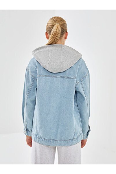 LC Waikiki Blue Hooded Women's Jean Jacket