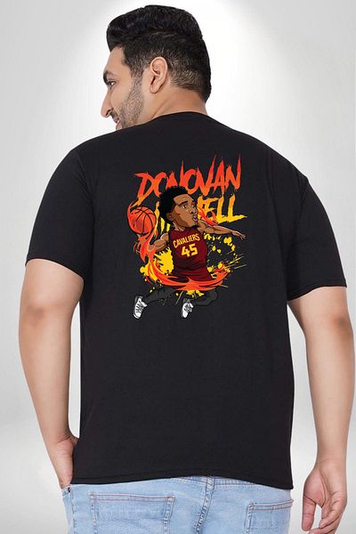 Angemiel تي شيرت أسود كبير الحجم مطبوع عليه رسوم كرتونية لكرة السلة من Donovan Mitchell - للرجال والنساء للجنسين، مطبوع على الظهر