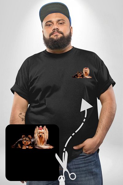 Angemiel Yorkshire Teacup and Mom Dog Pattern - Black Plus Size Minimal Printed Women's T-Shirt